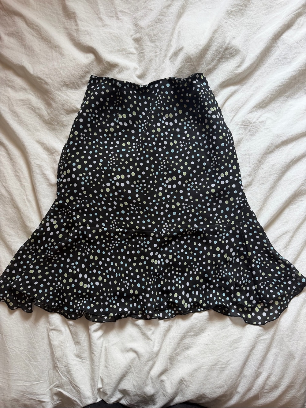Vintage Black Polka Dot A-Line Skirt with Ruffle Hem
